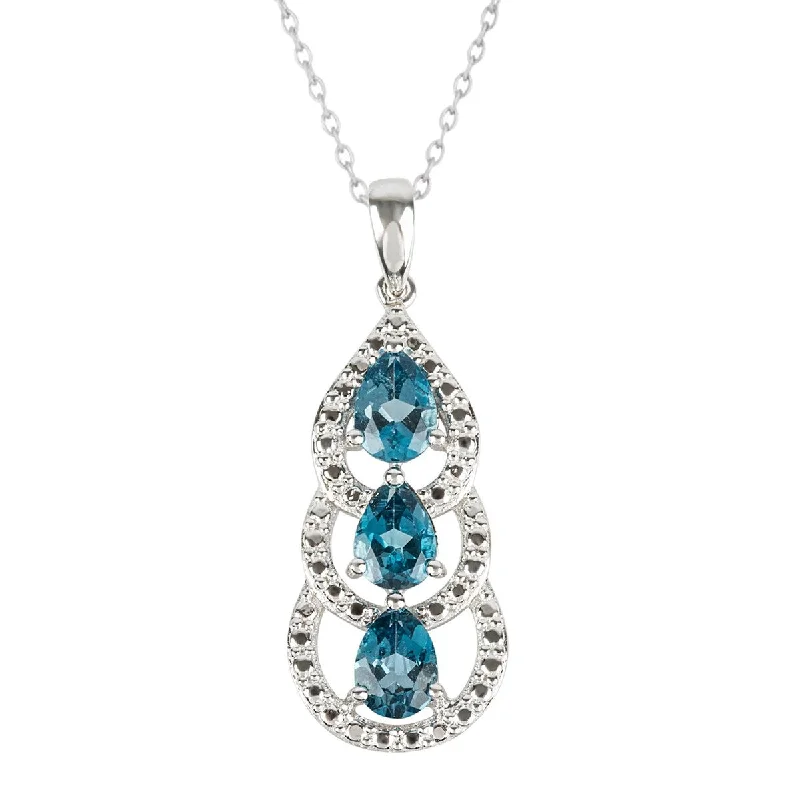 bohemian necklace-925 Sterling Silver London Blue Topaz Pendant