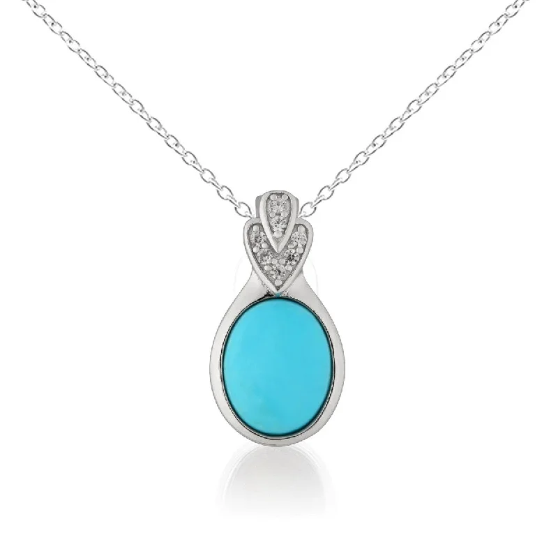 men’s diamond necklace-925 Sterling Silver Sleeping Beauty Turquoise and White Natural Zircon Pendant