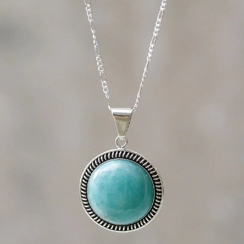 custom couple necklace-Andean Moon Amazonite Necklace Hand-crafted Sterling Silver (Peru)