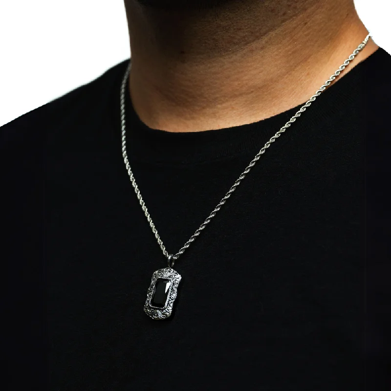 minimalistic gold pendant necklace-Black & Silver Diamond Pendant