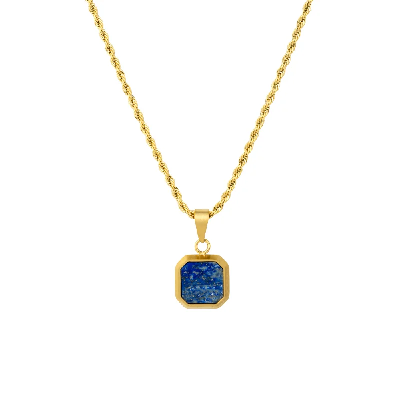 dainty layered gold necklace-Blue & Gold Lapis Lazuli Pendant