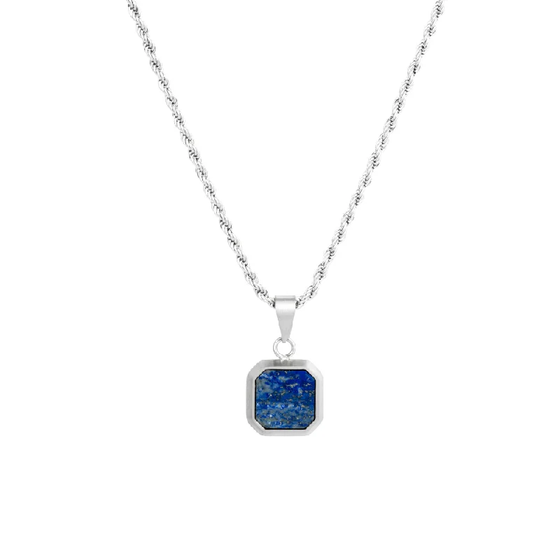 silver name necklace-Blue & Silver Lapis Lazuli Pendant