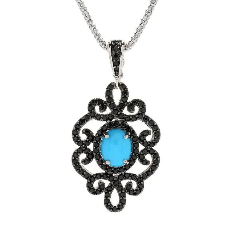 dainty circle pendant necklace-Dallas Prince 10 x 8mm Sleeping Beauty Turquoise & Black Spinel Enhancer. Collection: Turquoise Obsession