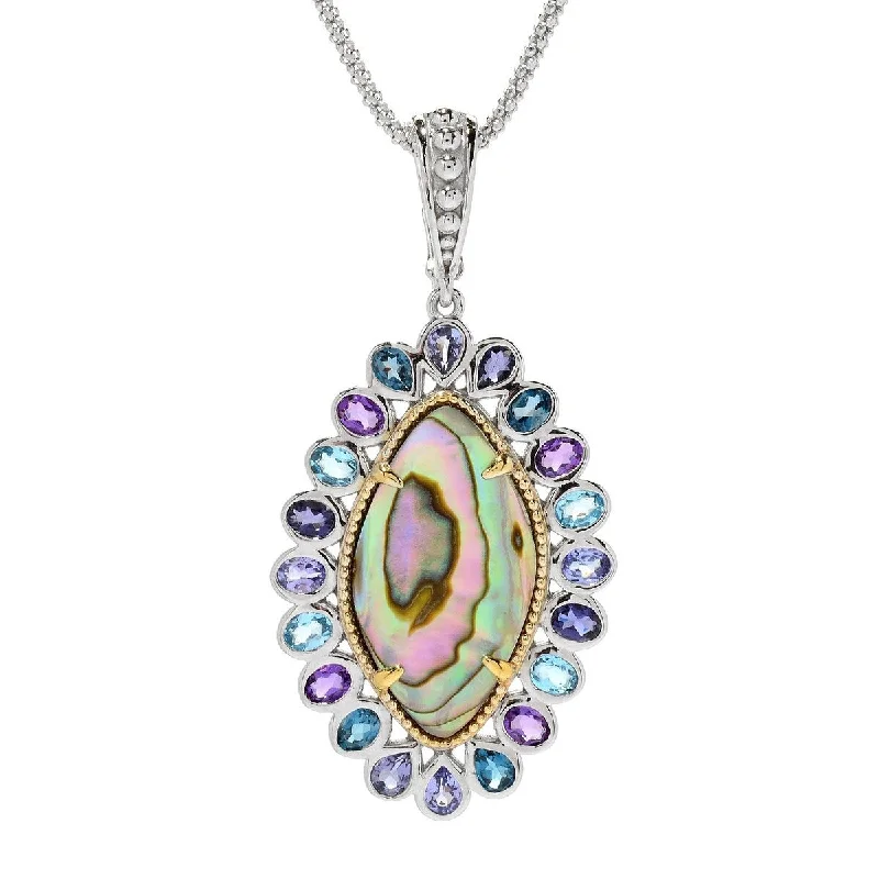 silver circle pendant necklace-Dallas Prince Designs 26 x 14.5mm Abalone & Multi Gem Enhancer Pendant w/ 18" Chain