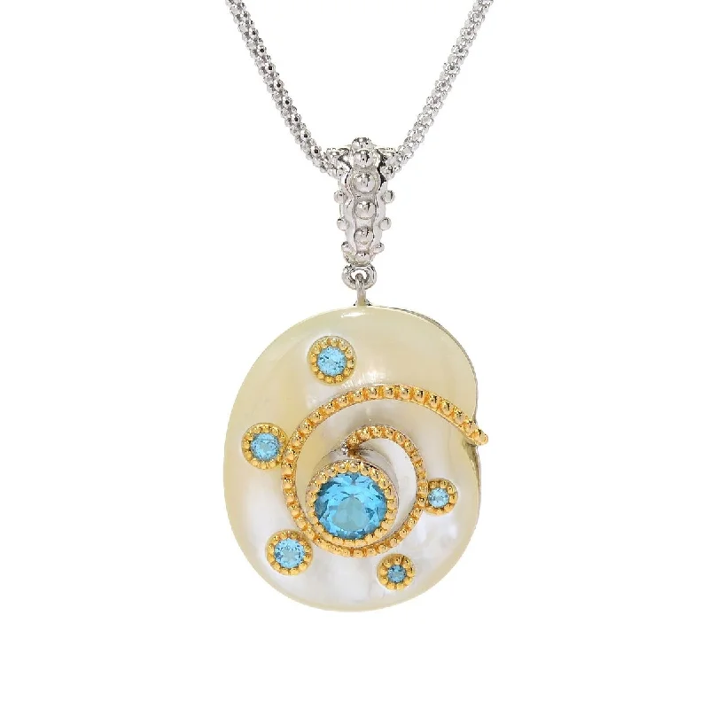 silver circle pendant necklace-Dallas Prince Designs 30 x 25mm Mother-of-Pearl & Gemstone Enhancer Pendant w/ 18" Chain