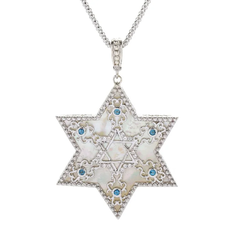 simple silver pendant necklace-Dallas Prince Designs Sterling Silver Mother-of-Pearl & Gem Star of David Pendant w/Chain.