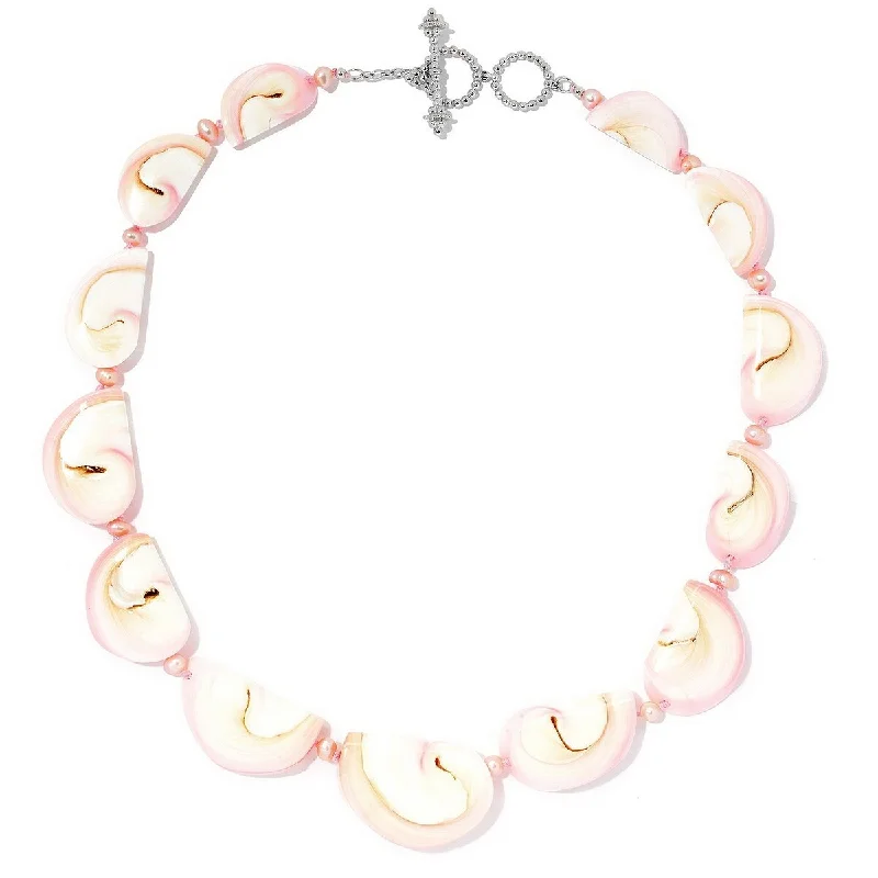 custom wedding necklace-Dallas Prince Designs Sterling Silver Pink Conch Shell & Cultured Pearl Toggle Necklace.