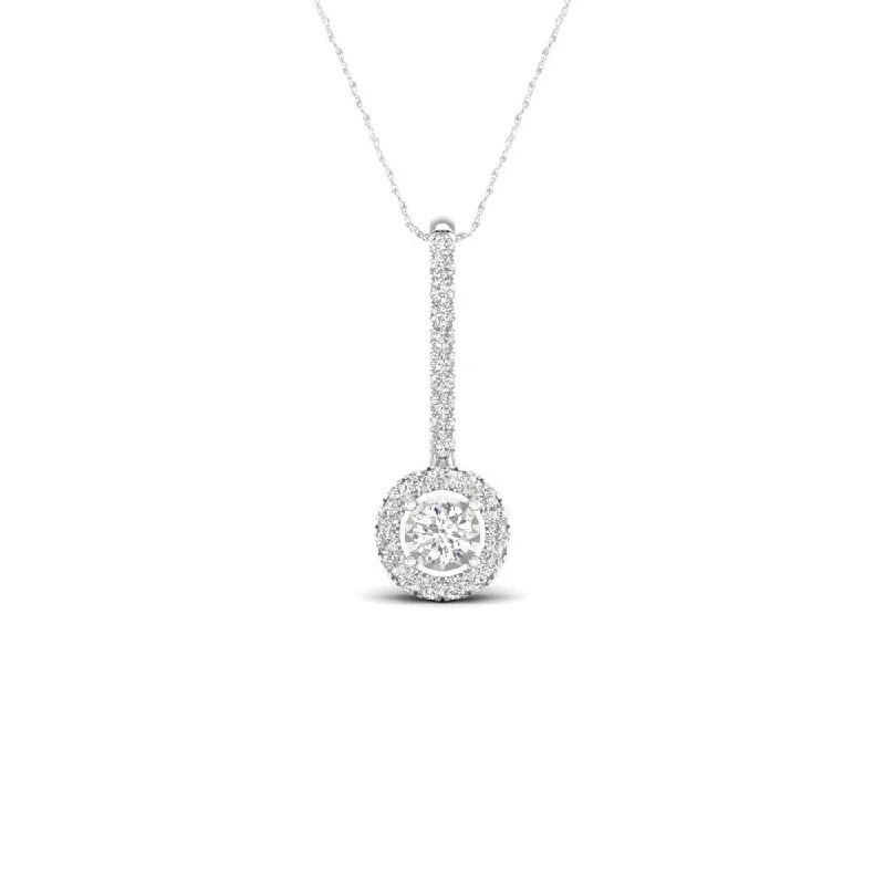 silver flower pendant necklace-De Couer 10k Gold 1/6ct TDW Diamond Halo Necklace