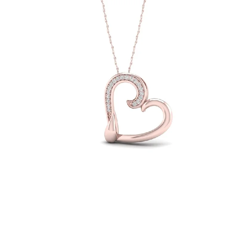 floral charm necklace-De Couer 10k Rose Gold 1/20ct TDW Diamond Tilted Heart Necklace