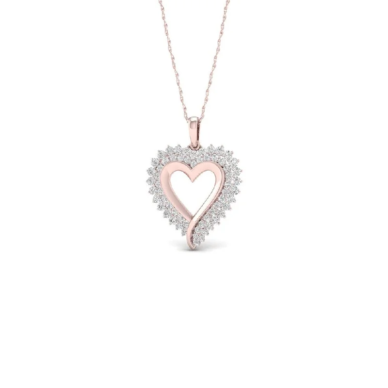 silver pendant necklace with initials-De Couer 10k Rose Gold 1/2ct TDW Diamond Heart Necklace