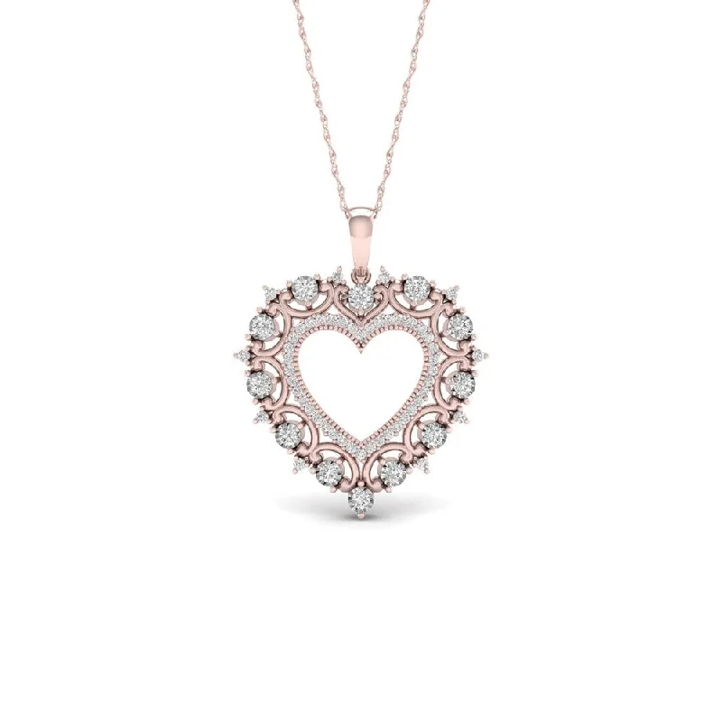 dainty chain pendant necklace-De Couer 10k Rose Gold 1/4ct TDW Diamond Filigree Heart Necklace