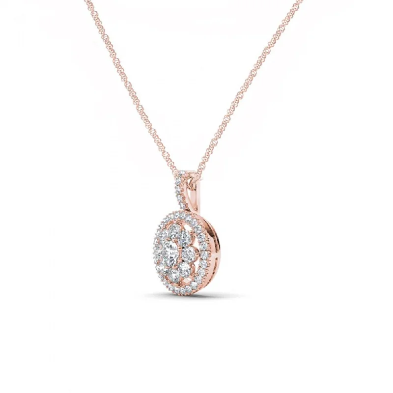 silver heart charm choker necklace-De Couer 10K Rose Gold 2/5ct TDW Diamond Cluster Halo Necklace - Pink