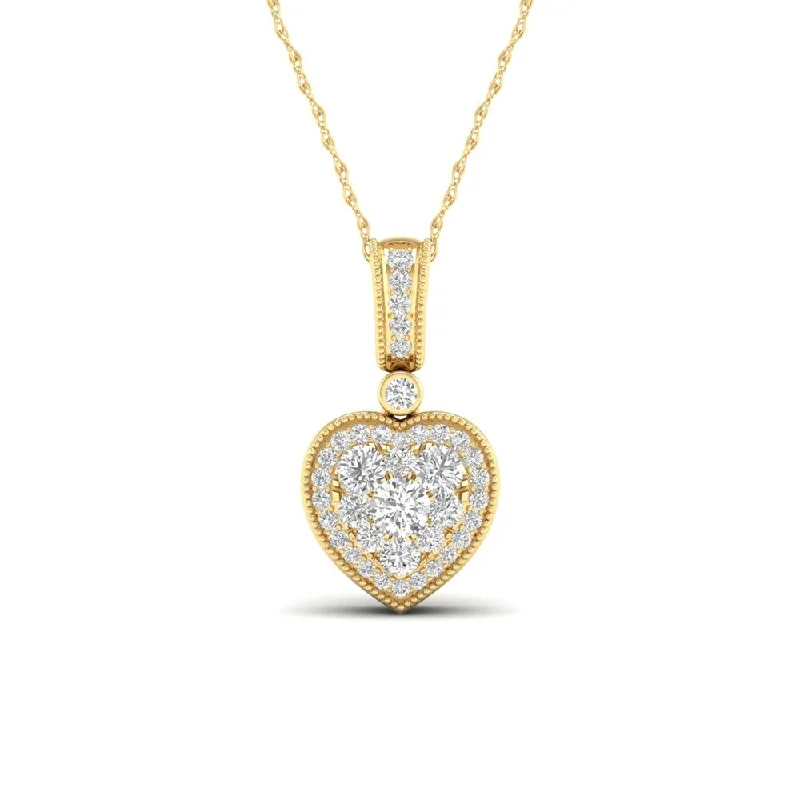 vintage round pendant necklace-De Couer 10k Yellow Gold 1/3ct TDW Diamond Cluster Heart Necklace