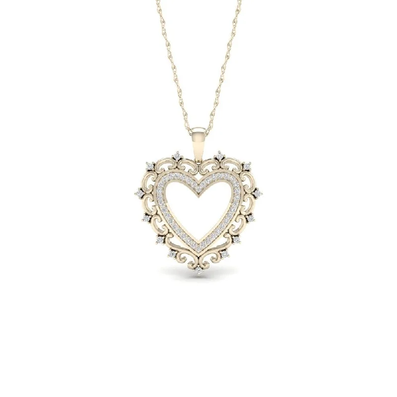 rose gold initial necklace-De Couer 10k Yellow Gold 1/4ct TDW Diamond Filigree Heart Necklace