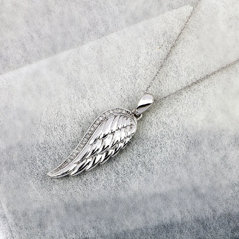 vintage coin necklace-De Couer IGI Certified 10k White Gold 1/20ct TDW Angel Wing Necklace