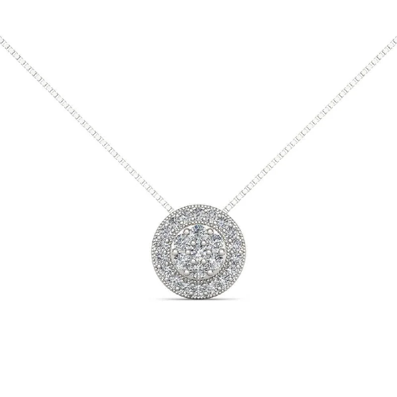 personal engraved gemstone necklace-De Couer IGI Certified 10K White Gold 1/2ct TDW Diamond Cluster Halo Necklace