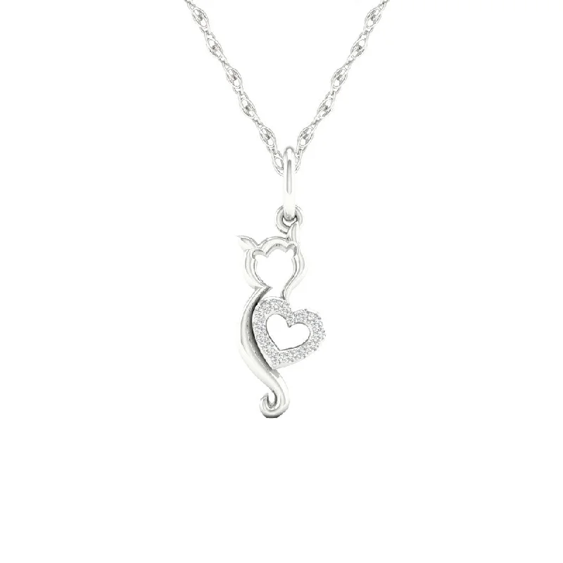 gold link necklace-De Couer S925 Sterling Silver 1/20ct TDW Diamond Cat Heart Necklace - White H-I