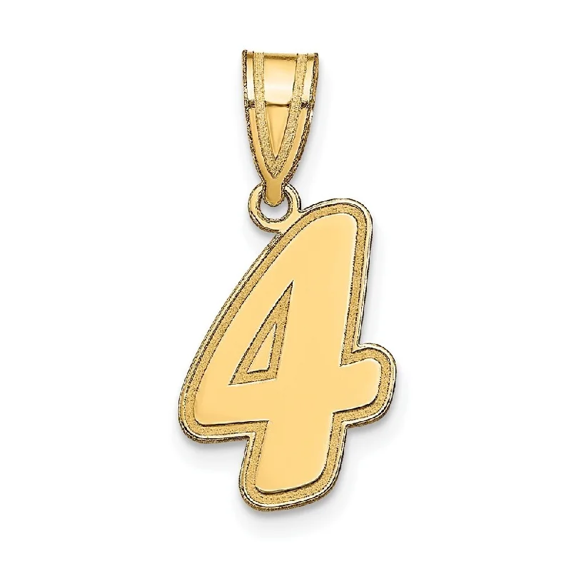 leather cord necklace-Diamond2Deal 14K Yellow Gold Brushed Border Script Number 4 Pendant