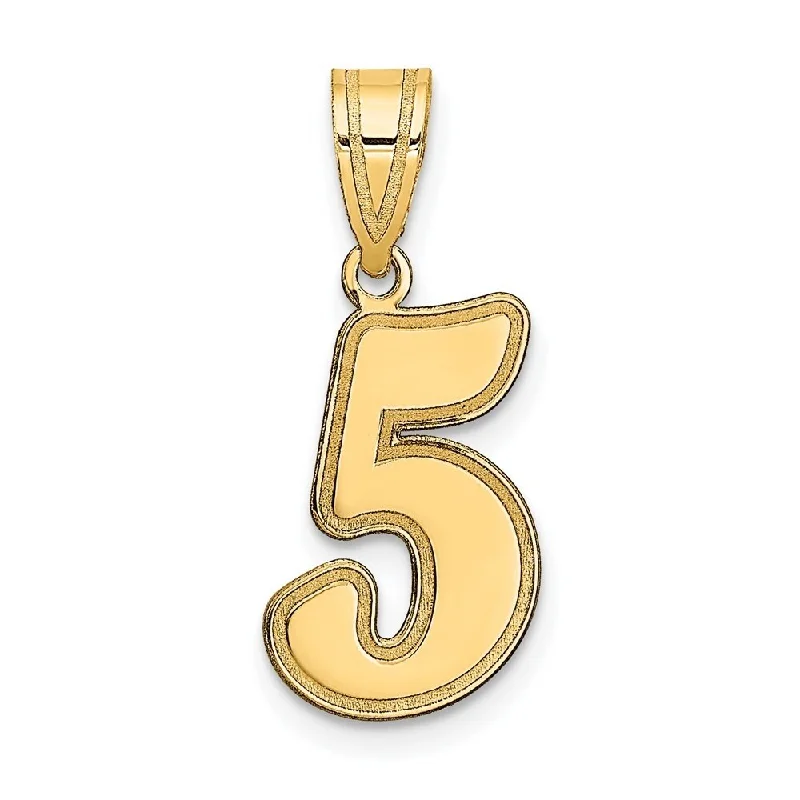 personalized engraved bar necklace-Diamond2Deal 14K Yellow Gold Brushed Border Script Number 5 Pendant