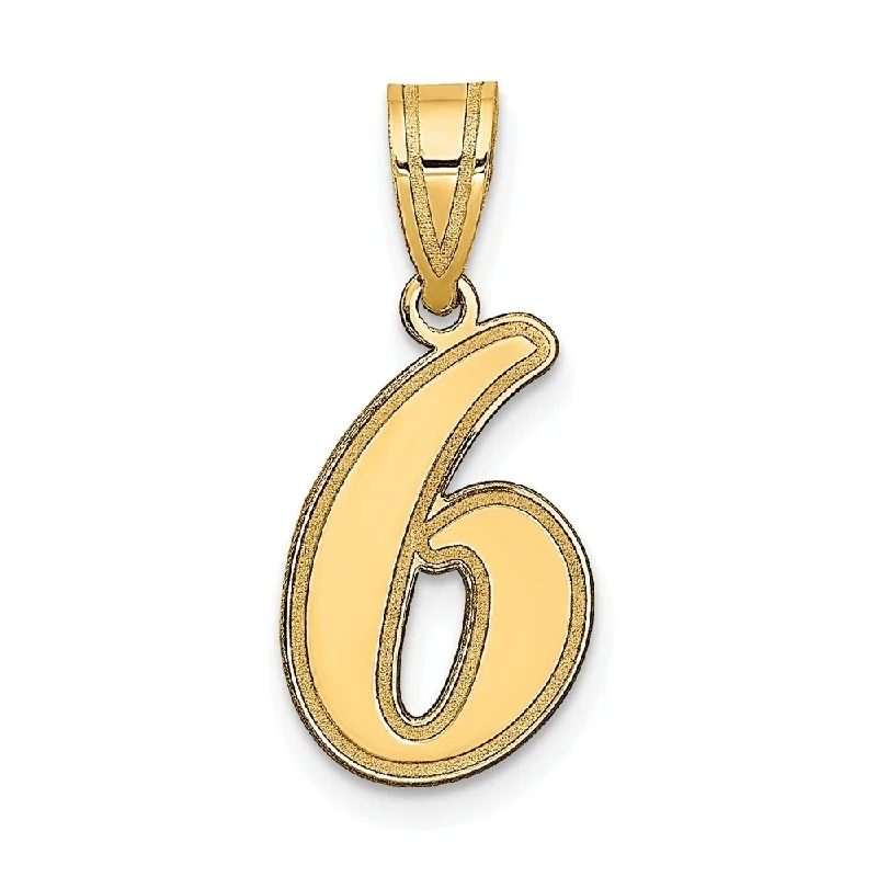 gold link charm necklace-Diamond2Deal 14K Yellow Gold Brushed Border Script Number 6 Pendant