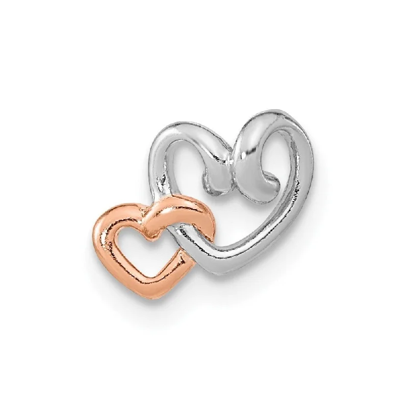 gemstone heart necklace-Diamond2Deal 925 Sterling Silver and Rose Gold-plated Double Heart Chain Slide