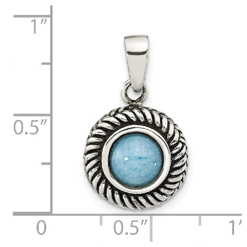 moon shaped necklace-Diamond2Deal 925 Sterling Silver Antiqued Circle Imitation Turquoise Pendant (L-23.22mm, W-13.05mm)