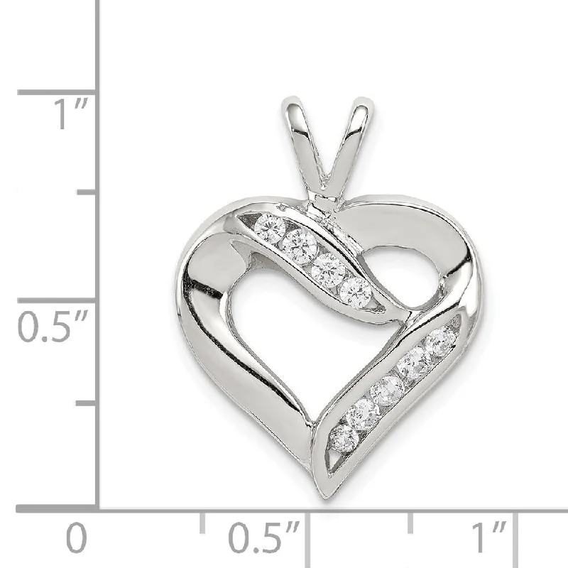 men’s gold pendant necklace-Diamond2Deal 925 Sterling Silver CZ Heart Pendant (L- 25 mm, W- 19 mm)