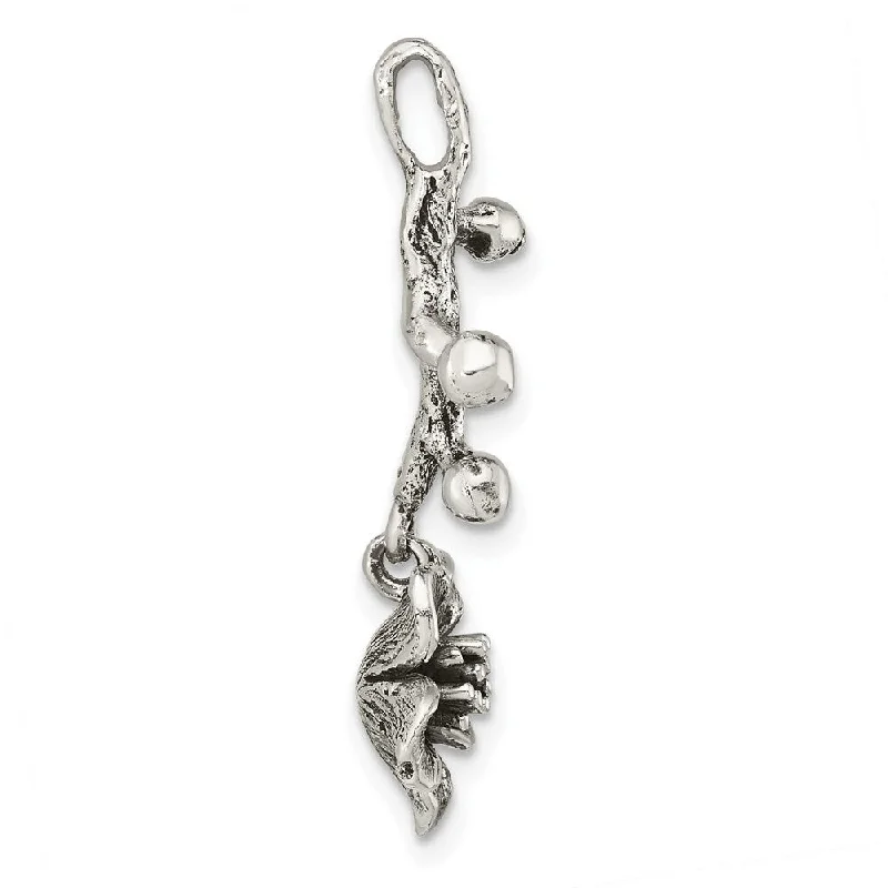 handmade crystal necklace-Diamond2Deal 925 Sterling Silver Oxidized Branch Flower Pendant (L-25.4mm, W-10.87mm)