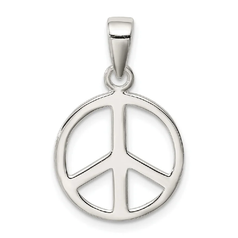 silver statement necklace-Diamond2Deal 925 Sterling Silver Peace Sign Pendant (L- 0.94 Inch, W- 0.63 Inch)