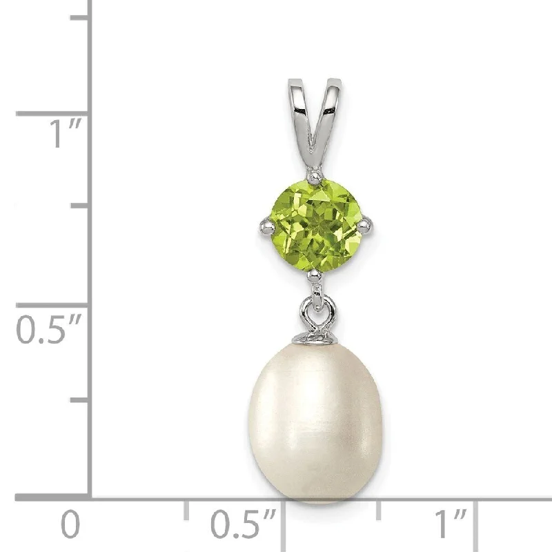 elegant chain necklace-Diamond2Deal 925 Sterling Silver Peridot Pearl Teardrop Pendant (L- 28 mm, W- 8 mm)