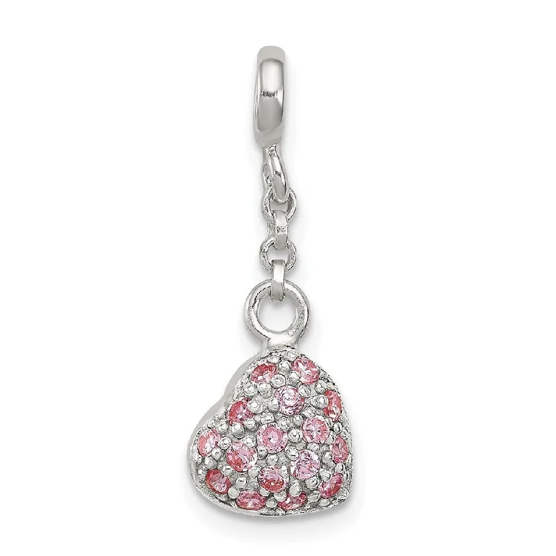 custom long chain necklace-Diamond2Deal 925 Sterling Silver Pink CZ Puffed Heart 1/2in Dangle Enhancer