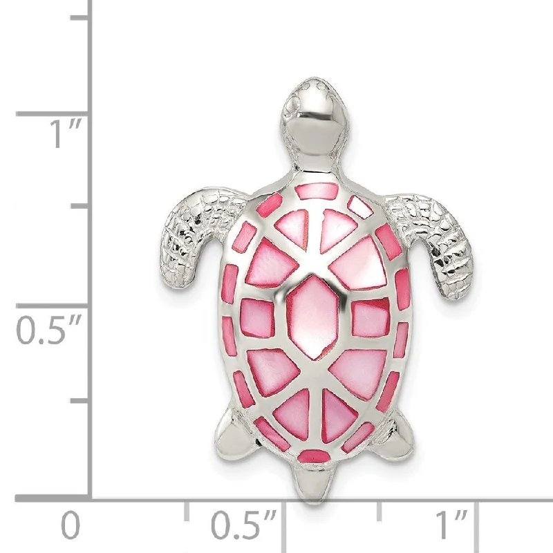 crystal gold necklace-Diamond2Deal 925 Sterling Silver Pink Mother of Pearl Turtle Slide Pendant (L- 33 mm, W- 22 mm)