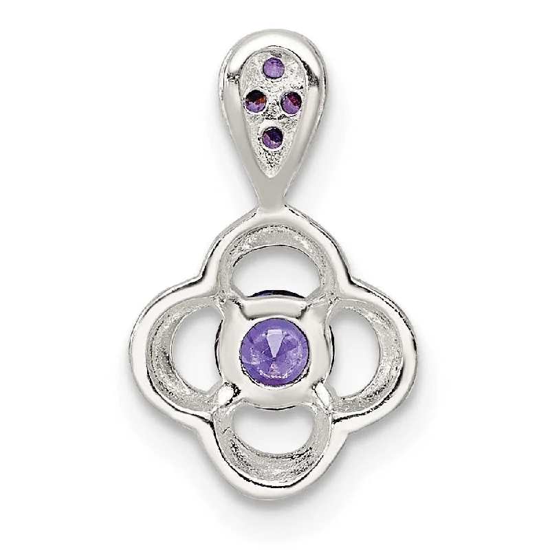 personalized crystal necklace-Diamond2Deal 925 Sterling Silver Purple Cubic Zirconia Flower Pendant (L-15.58mm, W-9.52mm)