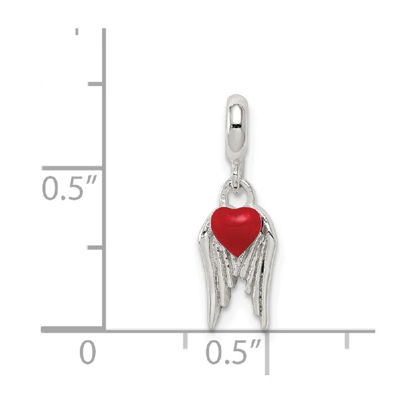 geometric shape necklace-Diamond2Deal 925 Sterling Silver Red Enameled Heart Wings Enhancer Pendant (L- 19 mm, W- 7 mm)