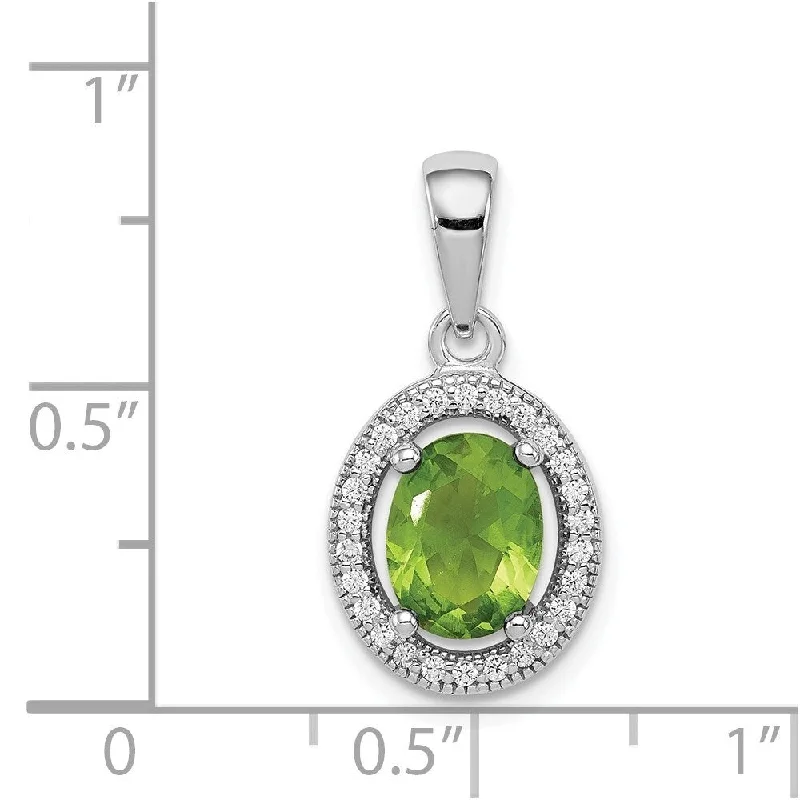 vintage style charm necklace-Diamond2Deal 925 Sterling Silver Rhod-plated Light Green and White Cubic Zirconia Oval Pendant