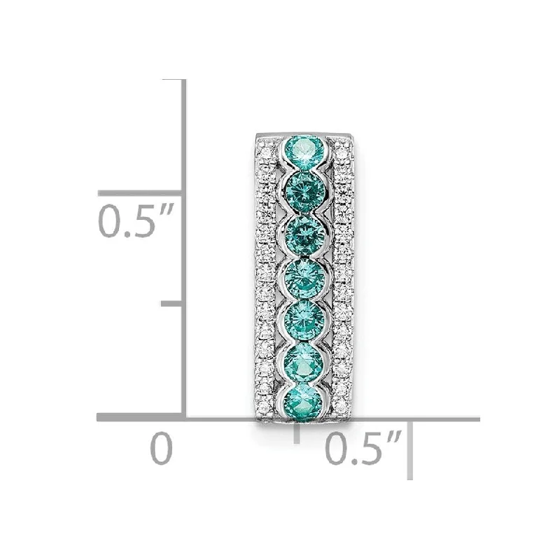 mother’s love necklace-Diamond2Deal 925 Sterling Silver Rhodium plated Aqua and White Cubic Zirconia Chain Slide Pendant (L-16.82mm, W-5.76mm)