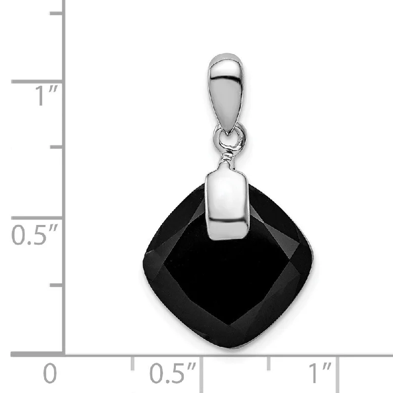 chunky gemstone necklace-Diamond2Deal 925 Sterling Silver Rhodium Plated Black Agate Pendant