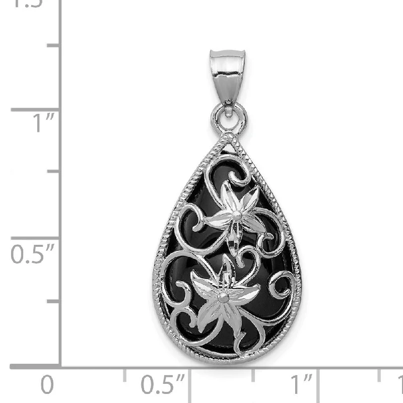 simple charm chain necklace-Diamond2Deal 925 Sterling Silver Rhodium Plated Black Onyx Pendant