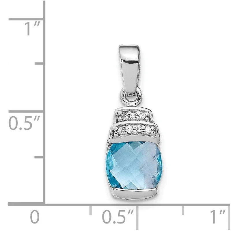 women’s lucky charm necklace-Diamond2Deal 925 Sterling Silver Rhodium Plated Blue Cubic Zirconia Pendant (L- 22 mm, W- 8 mm)