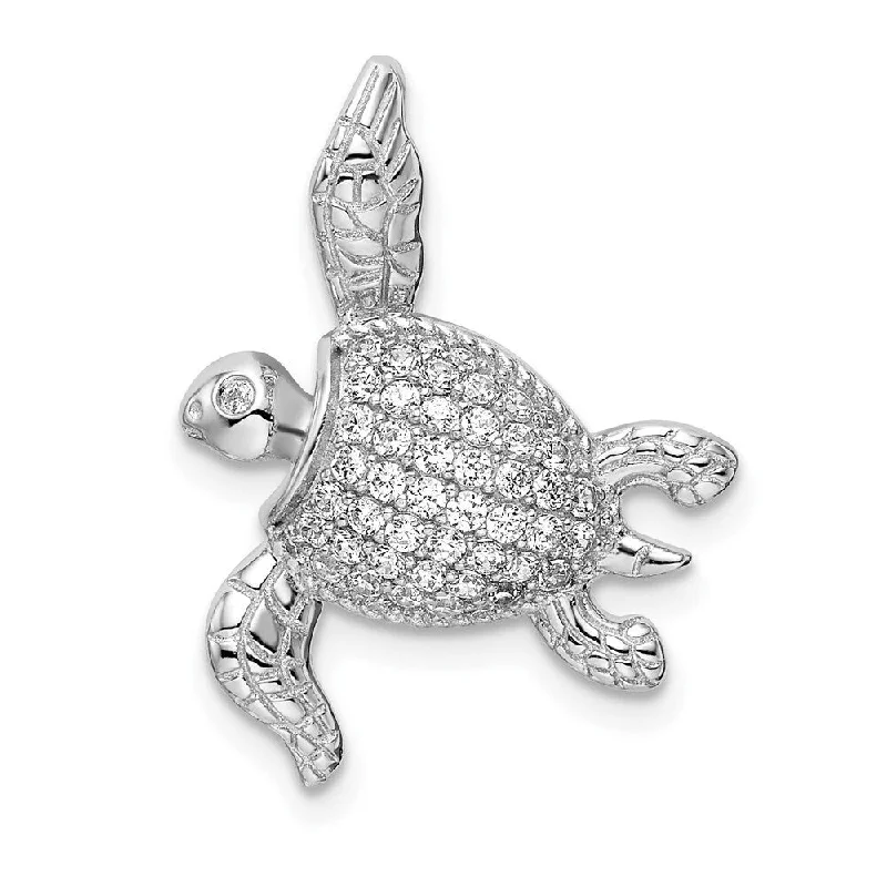 personalized gold necklace with name-Diamond2Deal 925 Sterling Silver Rhodium-plated Cubic Zirconia Sea Turtle Slide Pendant and Charm (L-22.3mm, W-16.9mm)