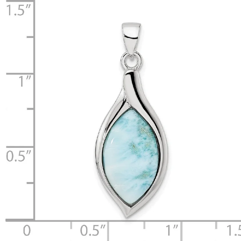 custom engraved crystal necklace-Diamond2Deal 925 Sterling Silver Rhodium-plated Larimar Pendant (L-35.6mm, W-12.8mm)