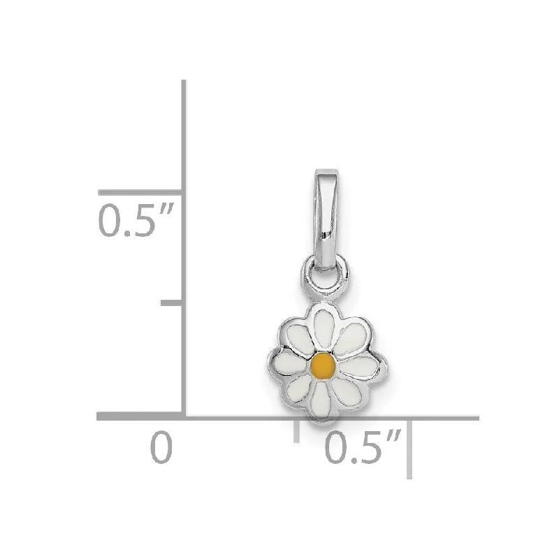 personalized gold charm necklace-Diamond2Deal 925 Sterling Silver Rhodium Plated White Yellow Enamel Daisy Pendant