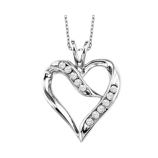 gemstone heart necklace-Silver Diamond (1/50 Ctw) Pendant