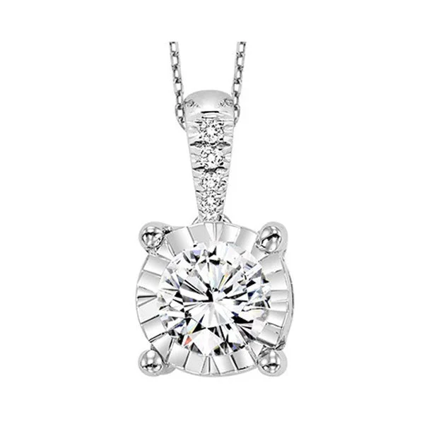 silver flower pendant necklace-14KT WHITE GOLD DIAMOND (1/10 CTW) PENDANT