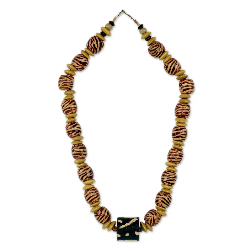 custom pendant necklace for men-Handcrafted Wood 'Desert Bird' Beaded Necklace (Ghana)