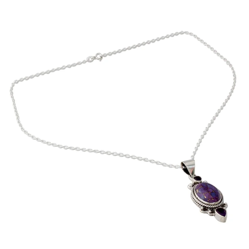 retro style necklace-Handmade Amethyst Pendant Necklace, 'Resplendent In Purple' (India) - 7'6" x 9'6"