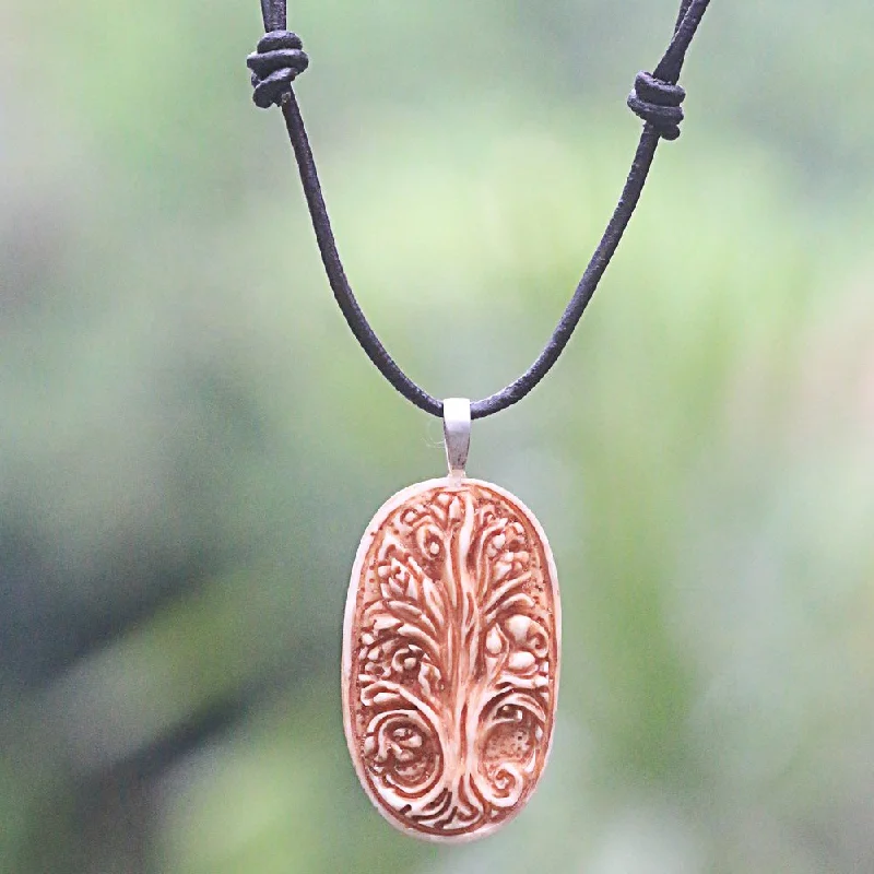 celestial charm necklace-Handmade Leather 'Sacred Banyan Tree' Necklace (Indonesia)