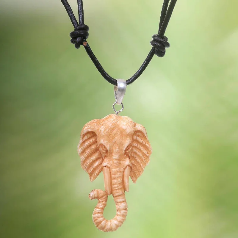 choker necklace with pendant-Handmade Leather 'Spirit of The Elephant' Necklace (Indonesia)