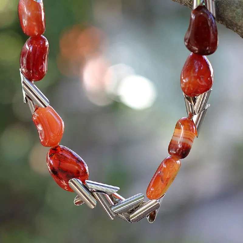 handmade pendant necklace-Handmade Silver 'Volcano' Agate Necklace (Brazil)