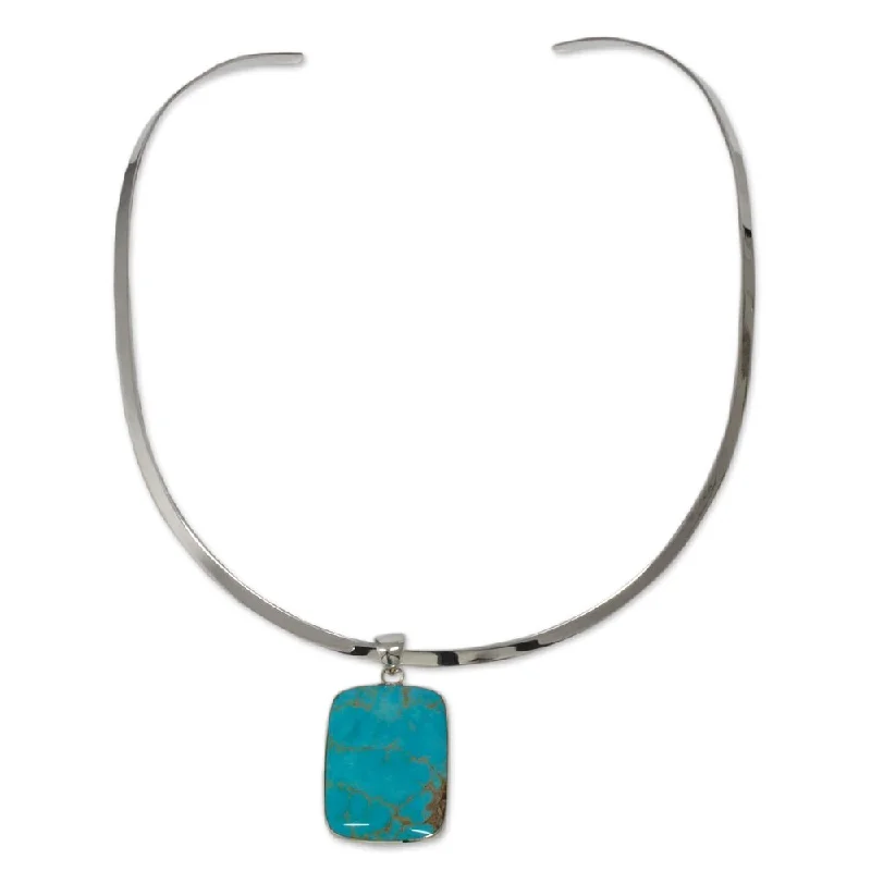 gold moon necklace-Handmade Sterling Silver 'Caribbean Mosaic' Turquoise Choker (Mexico)